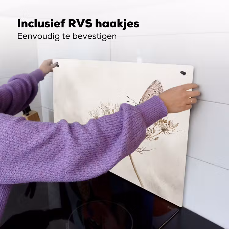 Vlinder - Bloem -Natuur - Beige Inductie beschemer met haakjes klein -ky-ophangen-nl