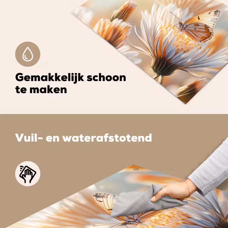 Vlinder - Bloem - Oranje Inductie beschemer met haakjes klein -ky-schoon-nl