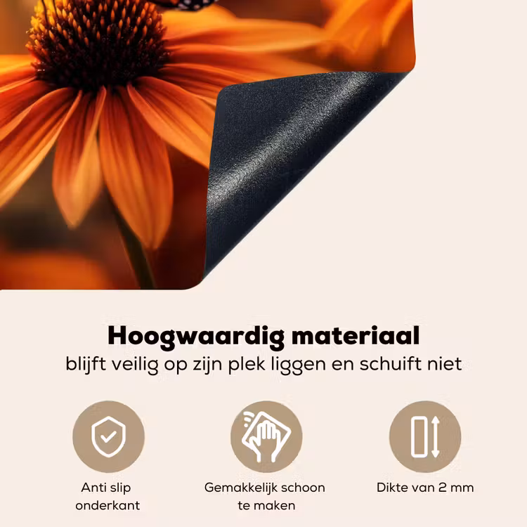 Vlinder - Bloemen - Oranje Inductie beschemer met haakjes klein -ky-onderkant-nl