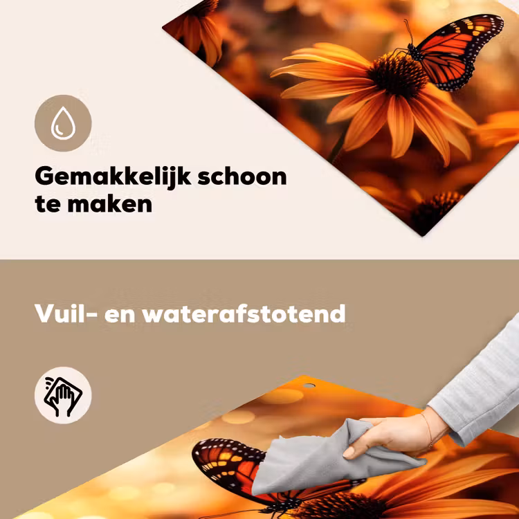 Vlinder - Bloemen - Oranje Inductie beschemer met haakjes klein -ky-schoon-nl