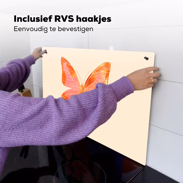 Vlinder - Minimalistisch - Roze Inductie beschemer met haakjes klein -ky-ophangen-nl