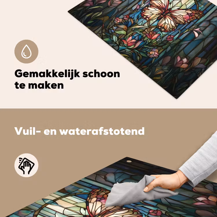 Vlinder - Roze - Bloemen - Bladeren Inductie beschemer met haakjes klein -ky-schoon-nl