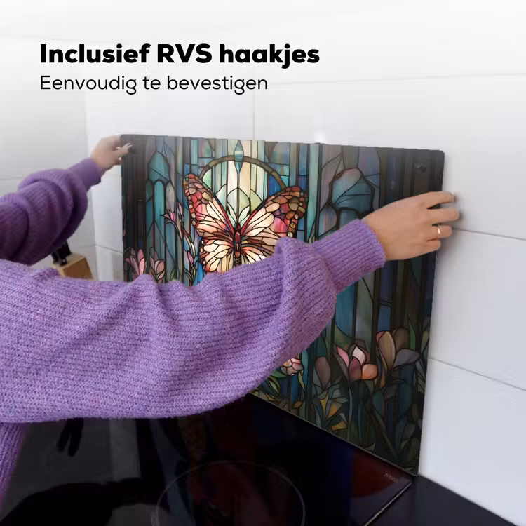 Vlinder - Roze - Bloemen - Bladeren Inductie beschemer met haakjes klein -ky-ophangen-nl