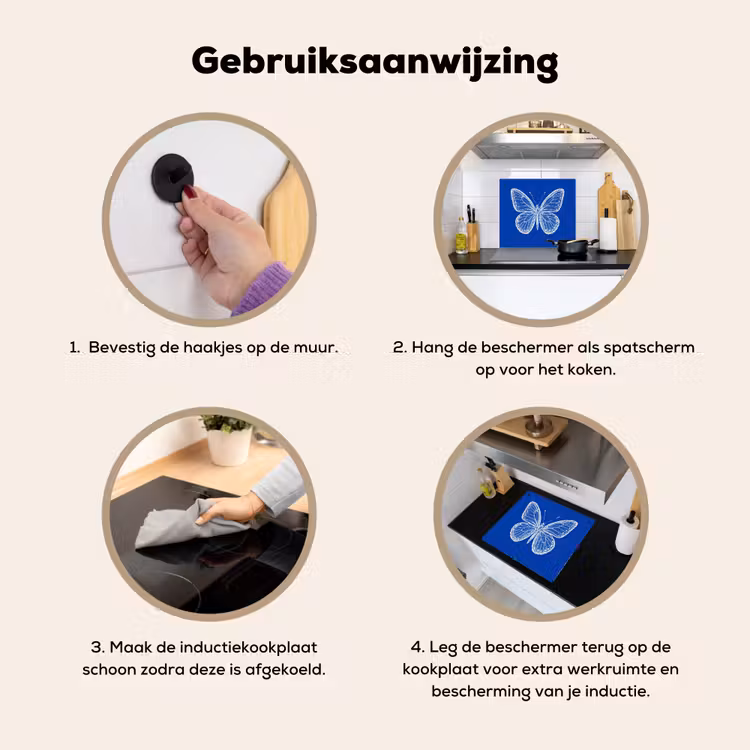 Vlinder - Wit - Getekend - Stippen Inductie beschemer met haakjes middel -ky-gebruik-nl