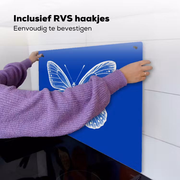 Vlinder - Wit - Getekend - Stippen Inductie beschemer met haakjes middel -ky-ophangen-nl