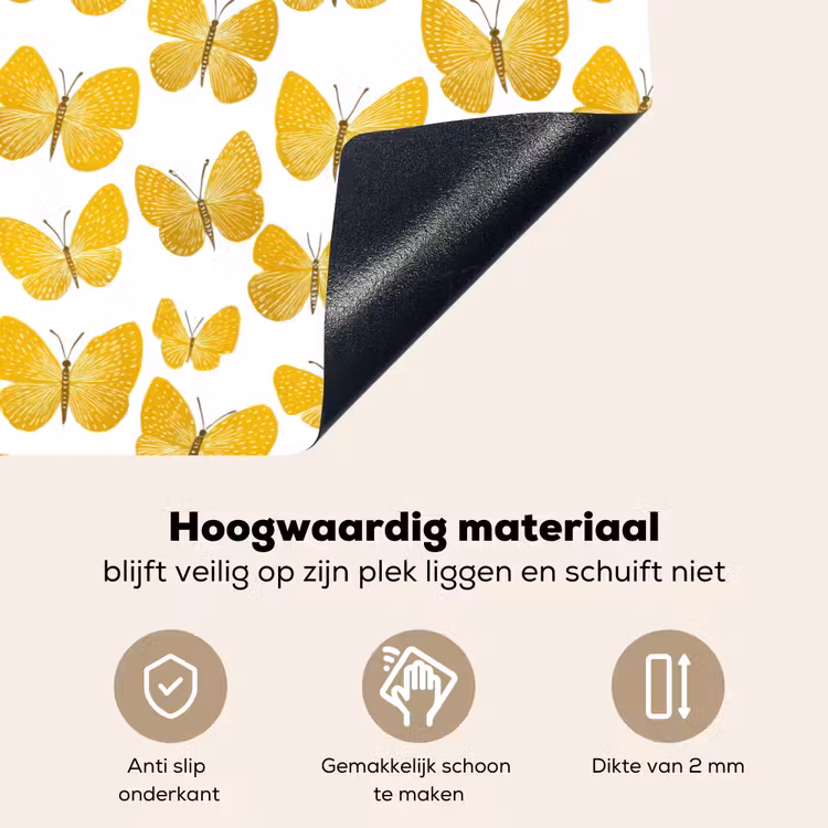 Vlinders - Botanisch - Illustratie - Geel - Wit Inductie beschemer met haakjes klein 777 -ky-onderkant-nl