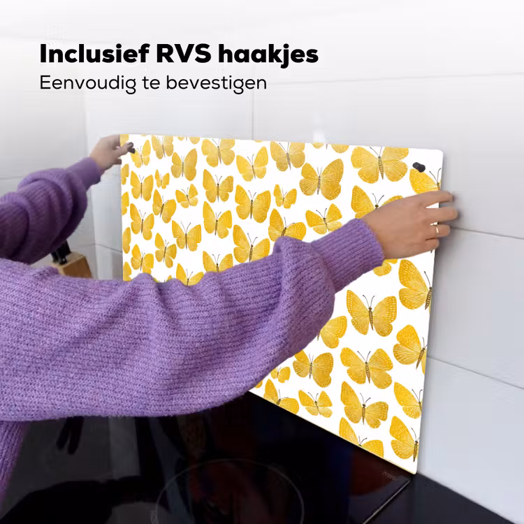 Vlinders - Botanisch - Illustratie - Geel - Wit Inductie beschemer met haakjes klein 777 -ky-ophangen-nl