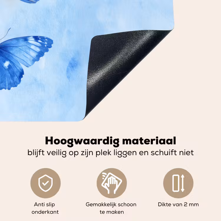 Vlinders - Sierlijk - Blauw Inductie beschemer met haakjes klein -ky-onderkant-nl