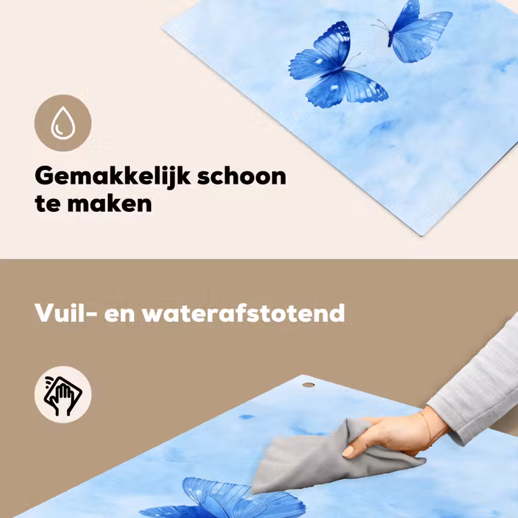 Vlinders - Sierlijk - Blauw Inductie beschemer met haakjes klein -ky-schoon-nl