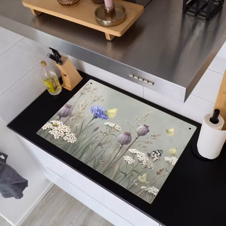 Vlinders - Wildbloemen - Illustratie - Kleurrijk Inductie beschemer met haakjes klein -sfeer1