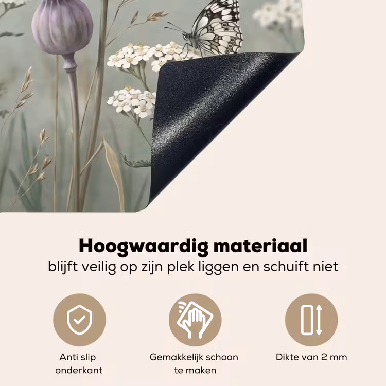 Vlinders - Wildbloemen - Illustratie - Kleurrijk Inductie beschemer met haakjes klein -ky-onderkant-nl