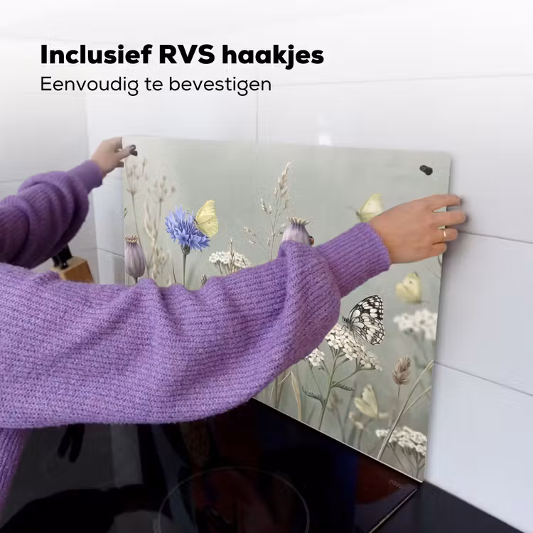 Vlinders - Wildbloemen - Illustratie - Kleurrijk Inductie beschemer met haakjes klein -ky-ophangen-nl