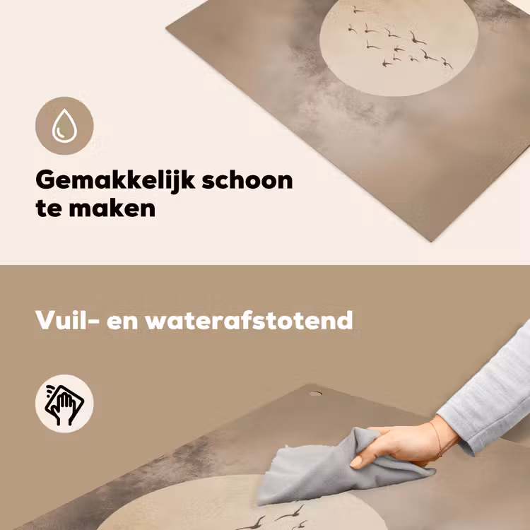 Vogel - Beige - Japandi Inductie beschemer met haakjes klein -ky-schoon-nl