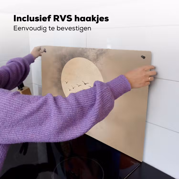 Vogel - Beige - Japandi Inductie beschemer met haakjes klein -ky-ophangen-nl