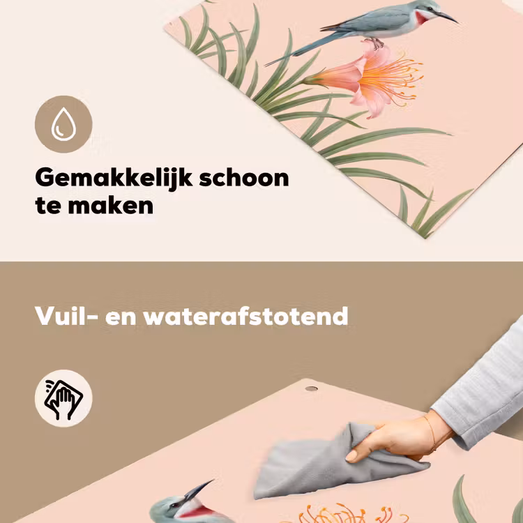 Vogel - Bloem - Natuur - Roze Inductie beschemer met haakjes klein -ky-schoon-nl