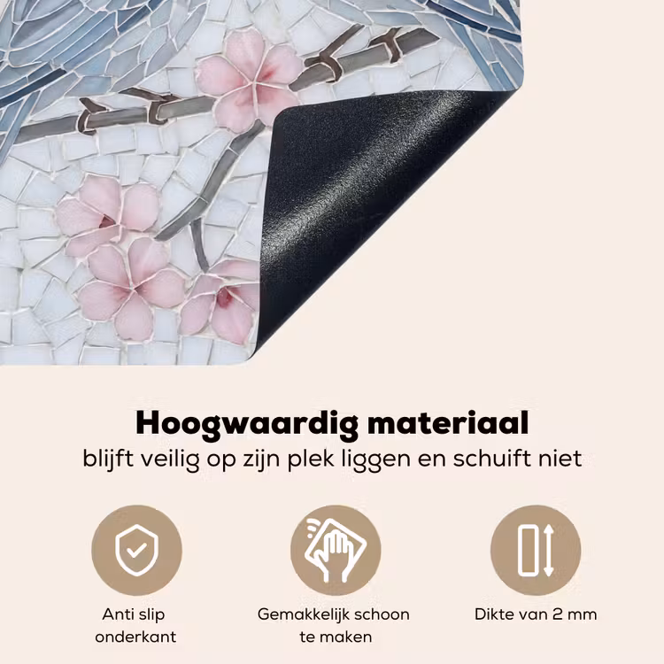 Vogel - Bloemen - Natuur - Mozaïek - Roze Inductie beschemer met haakjes klein -ky-onderkant-nl