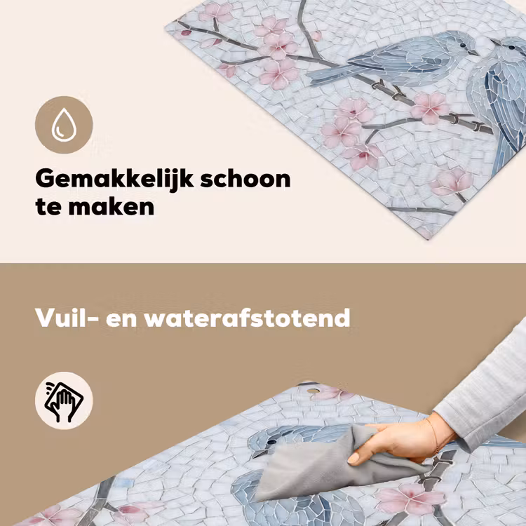 Vogel - Bloemen - Natuur - Mozaïek - Roze Inductie beschemer met haakjes klein -ky-schoon-nl