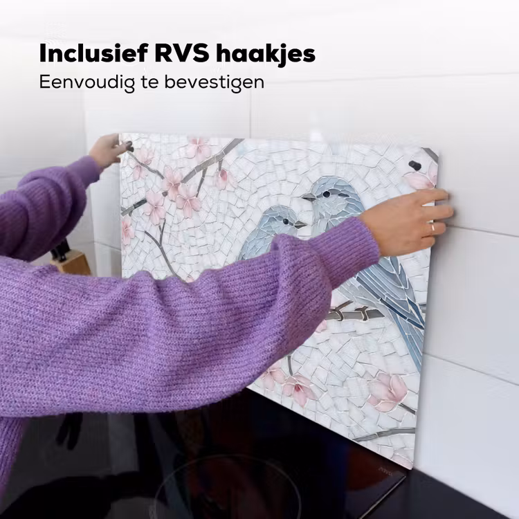 Vogel - Bloemen - Natuur - Mozaïek - Roze Inductie beschemer met haakjes klein -ky-ophangen-nl
