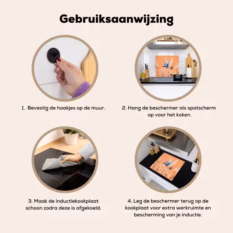 Vogel - Bloesemtakken - Warm - Kleurrijk Inductie beschemer met haakjes middel -ky-gebruik-nl
