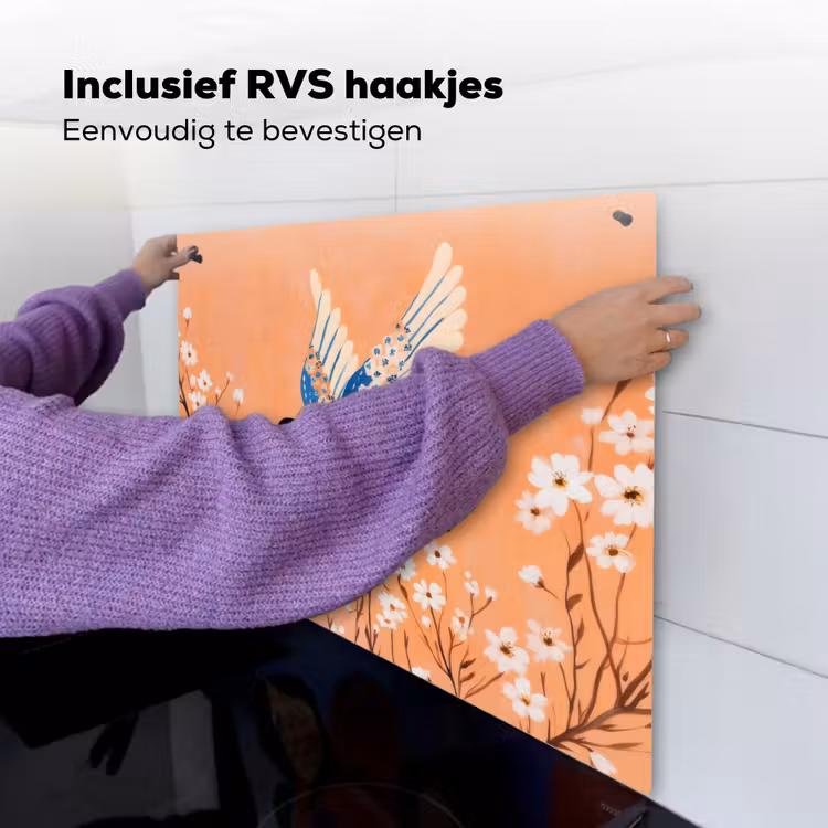 Vogel - Bloesemtakken - Warm - Kleurrijk Inductie beschemer met haakjes middel -ky-ophangen-nl