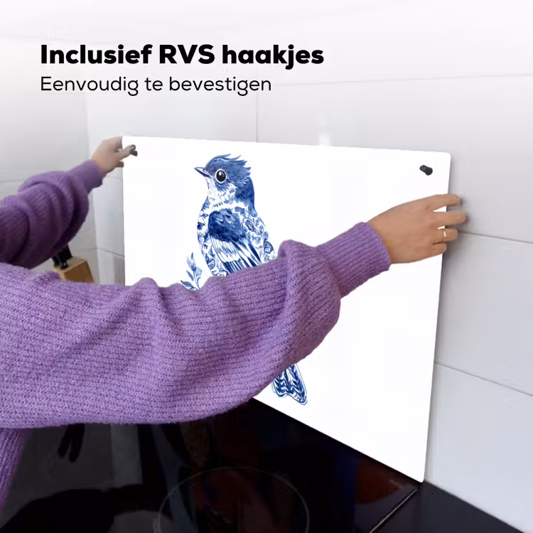 Vogel - Delfts blauw - Illustratie - Bloemen Inductie beschemer met haakjes klein -ky-ophangen-nl