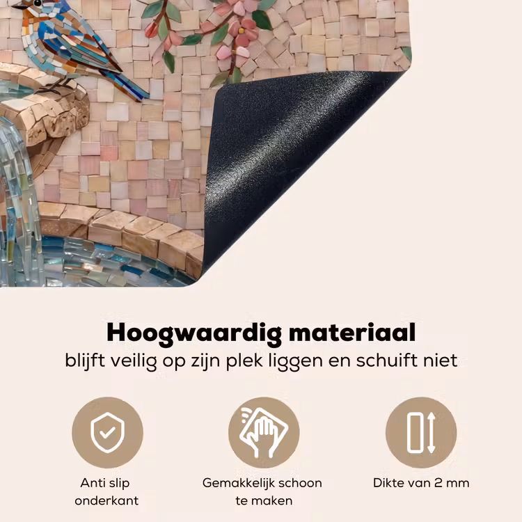 Vogel - fontein - mozaiek - kleurrijk - dieren Inductie beschemer met haakjes klein -ky-onderkant-nl