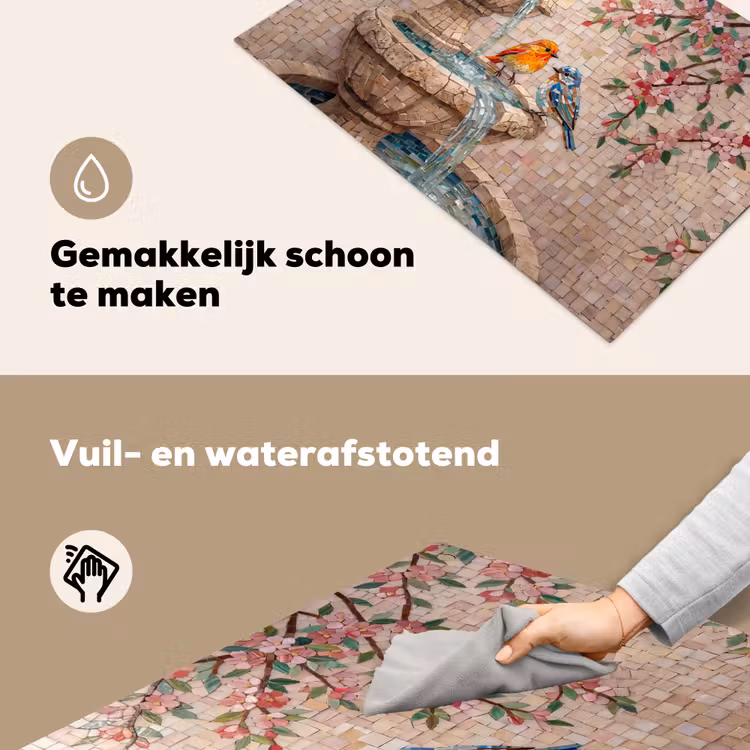 Vogel - fontein - mozaiek - kleurrijk - dieren Inductie beschemer met haakjes klein -ky-schoon-nl