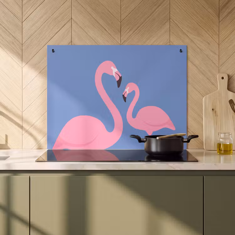 Vogel - Paar - Dieren - Modern - Roze Inductie beschemer met haakjes klein -sfeer2