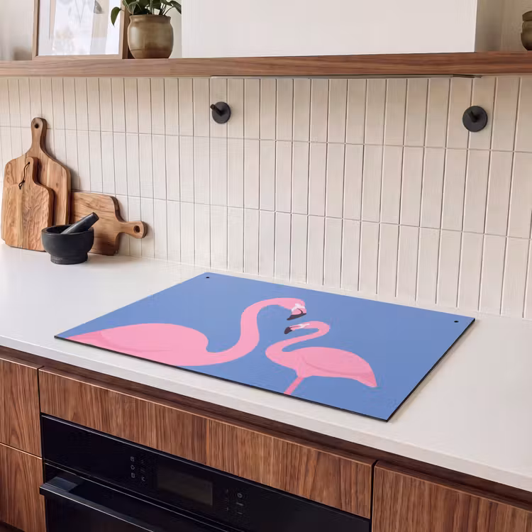 Vogel - Paar - Dieren - Modern - Roze Inductie beschemer met haakjes klein -sfeer1
