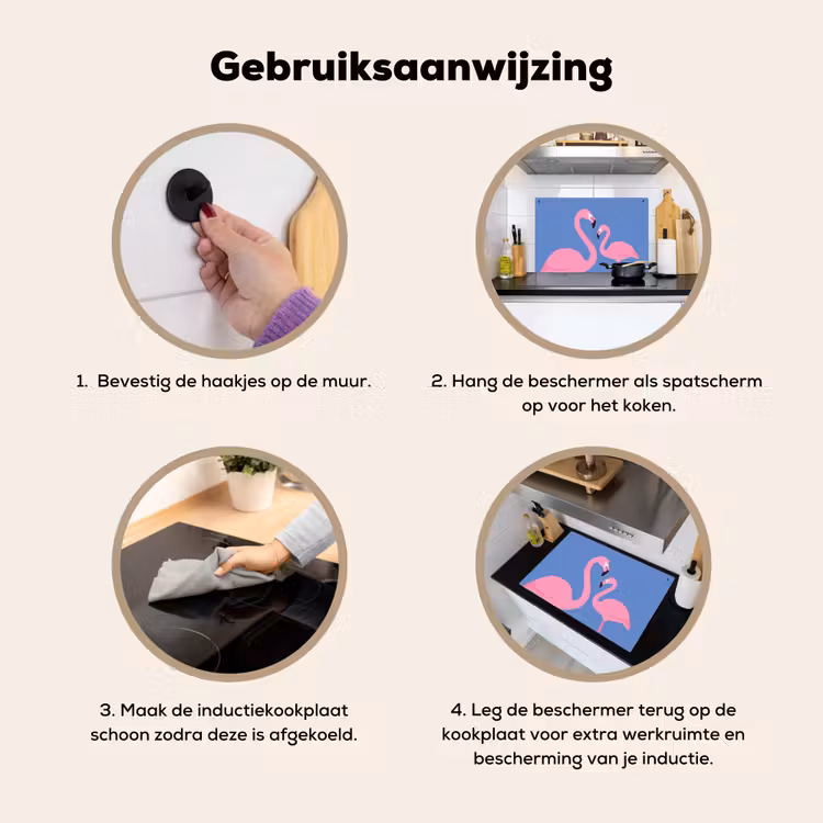Vogel - Paar - Dieren - Modern - Roze Inductie beschemer met haakjes klein -ky-gebruik-nl