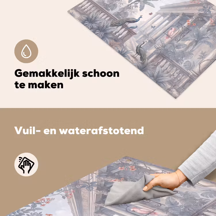 Vogel - Pauw - Architectuur - Klassiek - Groen Inductie beschemer met haakjes klein -ky-schoon-nl