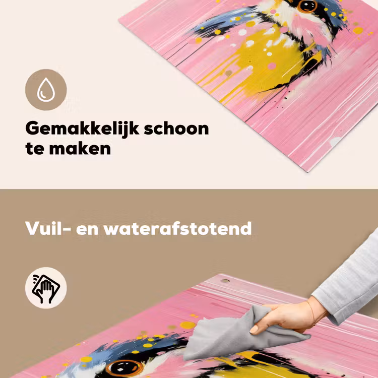 Vogel - Roze - Geel - Blauw Inductie beschemer met haakjes klein -ky-schoon-nl