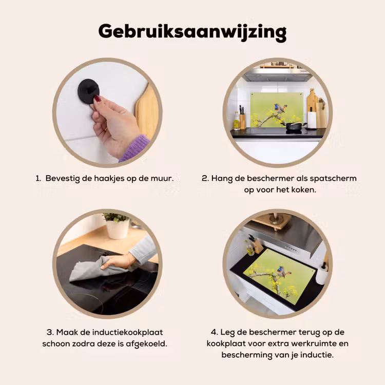 Vogel - Tak - Natuur - Kleurrijk Inductie beschemer met haakjes klein -ky-gebruik-nl