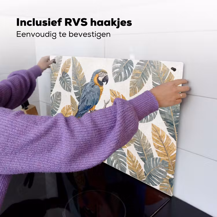 Vogel - Tak - Natuur - Mozaïek - Blauw Inductie beschemer met haakjes klein -ky-ophangen-nl