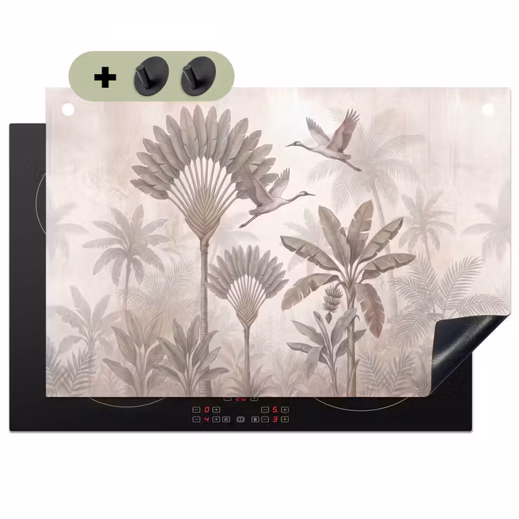 Vogel - Tropisch - Jungle - Natuur - Beige Inductie beschemer met haakjes klein -3d