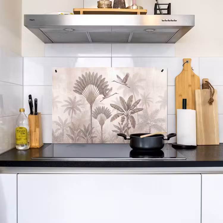 Vogel - Tropisch - Jungle - Natuur - Beige Inductie beschemer met haakjes klein -sfeer2