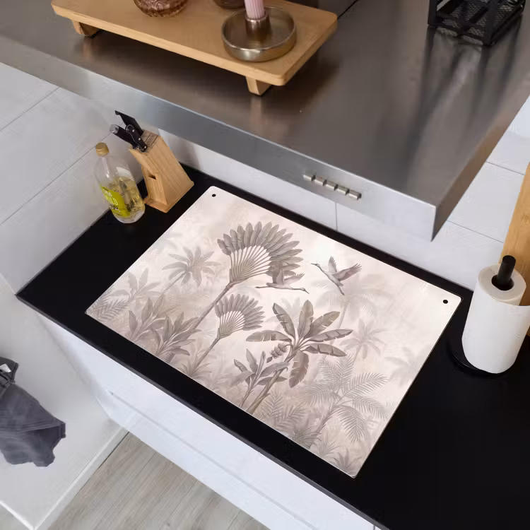 Vogel - Tropisch - Jungle - Natuur - Beige Inductie beschemer met haakjes klein -sfeer1