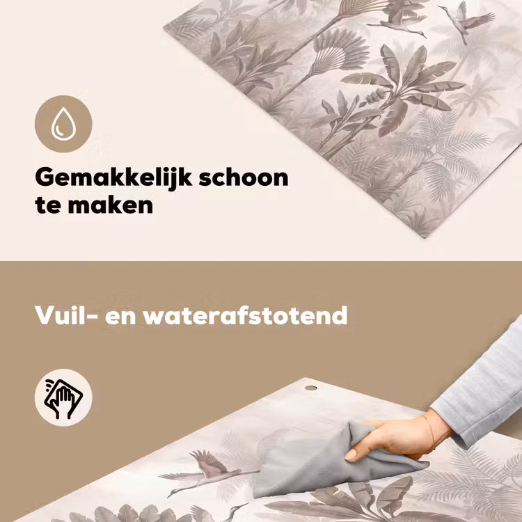 Vogel - Tropisch - Jungle - Natuur - Beige Inductie beschemer met haakjes klein -ky-schoon-nl