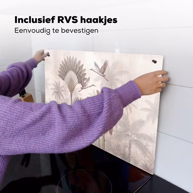 Vogel - Tropisch - Jungle - Natuur - Beige Inductie beschemer met haakjes klein -ky-ophangen-nl