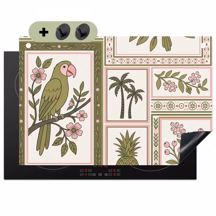 Vogel - Tropisch - Patroon - Decoratief - Groen Inductie beschemer met haakjes klein -3d