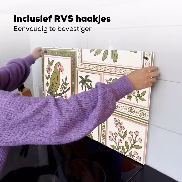Vogel - Tropisch - Patroon - Decoratief - Groen Inductie beschemer met haakjes klein -ky-ophangen-nl
