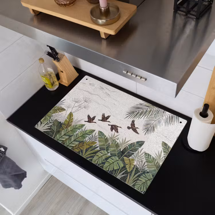 Vogel - Vliegend - Tropisch - Mozaïek - Groen Inductie beschemer met haakjes klein -sfeer1