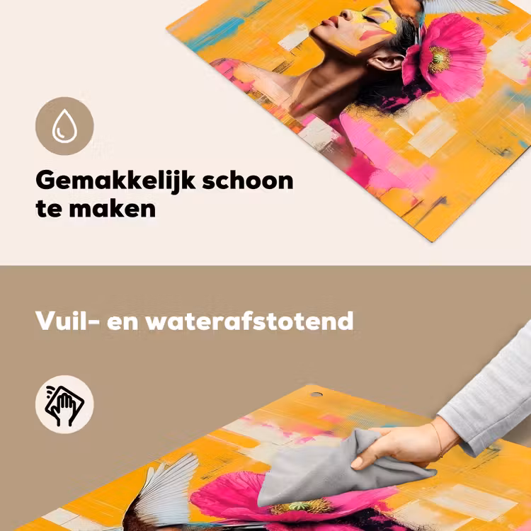 Vogel - Vrouw - Abstract - Bloem Inductie beschemer met haakjes klein -ky-schoon-nl