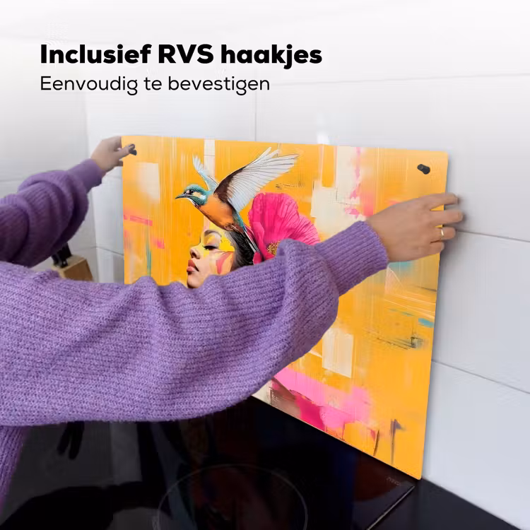 Vogel - Vrouw - Abstract - Bloem Inductie beschemer met haakjes klein -ky-ophangen-nl