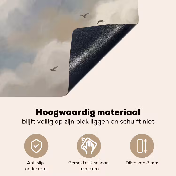 Vogel - Wolken - Natuur - Modern - Grijs Inductie beschemer met haakjes klein -ky-onderkant-nl