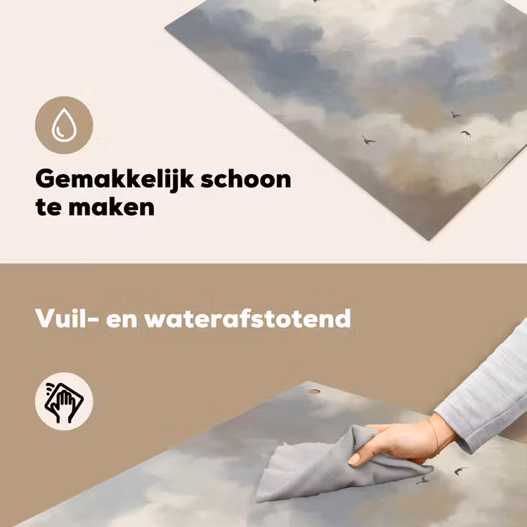 Vogel - Wolken - Natuur - Modern - Grijs Inductie beschemer met haakjes klein -ky-schoon-nl