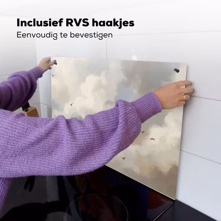 Vogel - Wolken - Natuur - Modern - Grijs Inductie beschemer met haakjes klein -ky-ophangen-nl