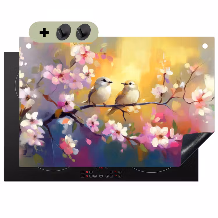 Vogels - Bloemen - Roze Inductie beschemer met haakjes klein -3d