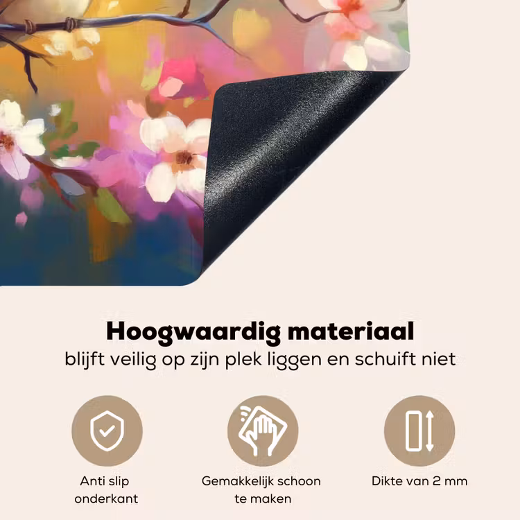 Vogels - Bloemen - Roze Inductie beschemer met haakjes klein -ky-onderkant-nl