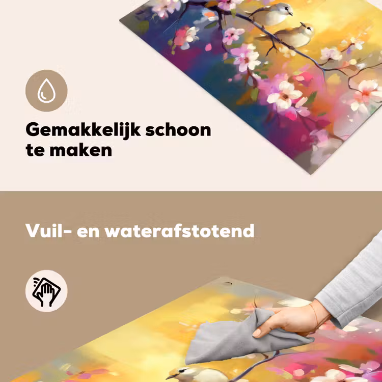 Vogels - Bloemen - Roze Inductie beschemer met haakjes klein -ky-schoon-nl